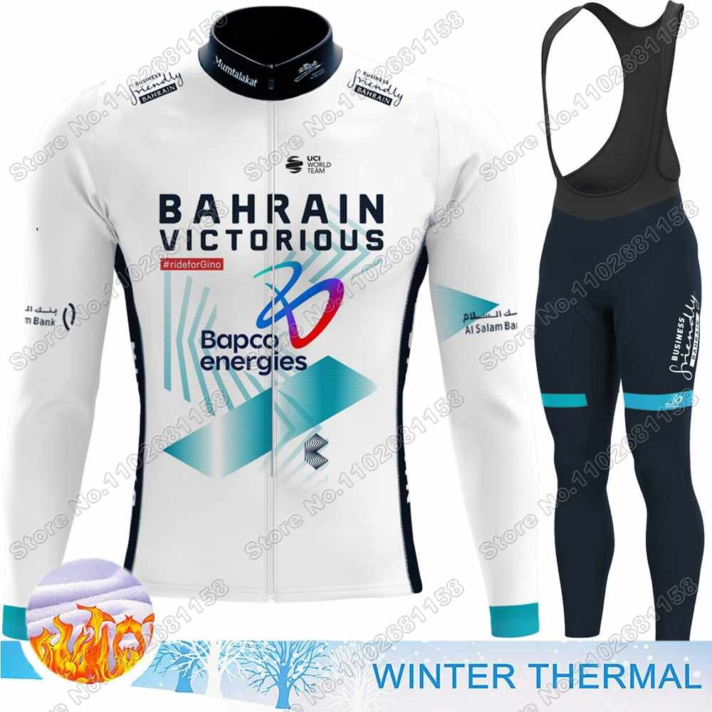 2024 Bahrain Victorious Team Cycling Jersey Set Winter Autumn Cycling Clothing Men Road Bike Jacket Suit Bicycle Bib Tights MTB