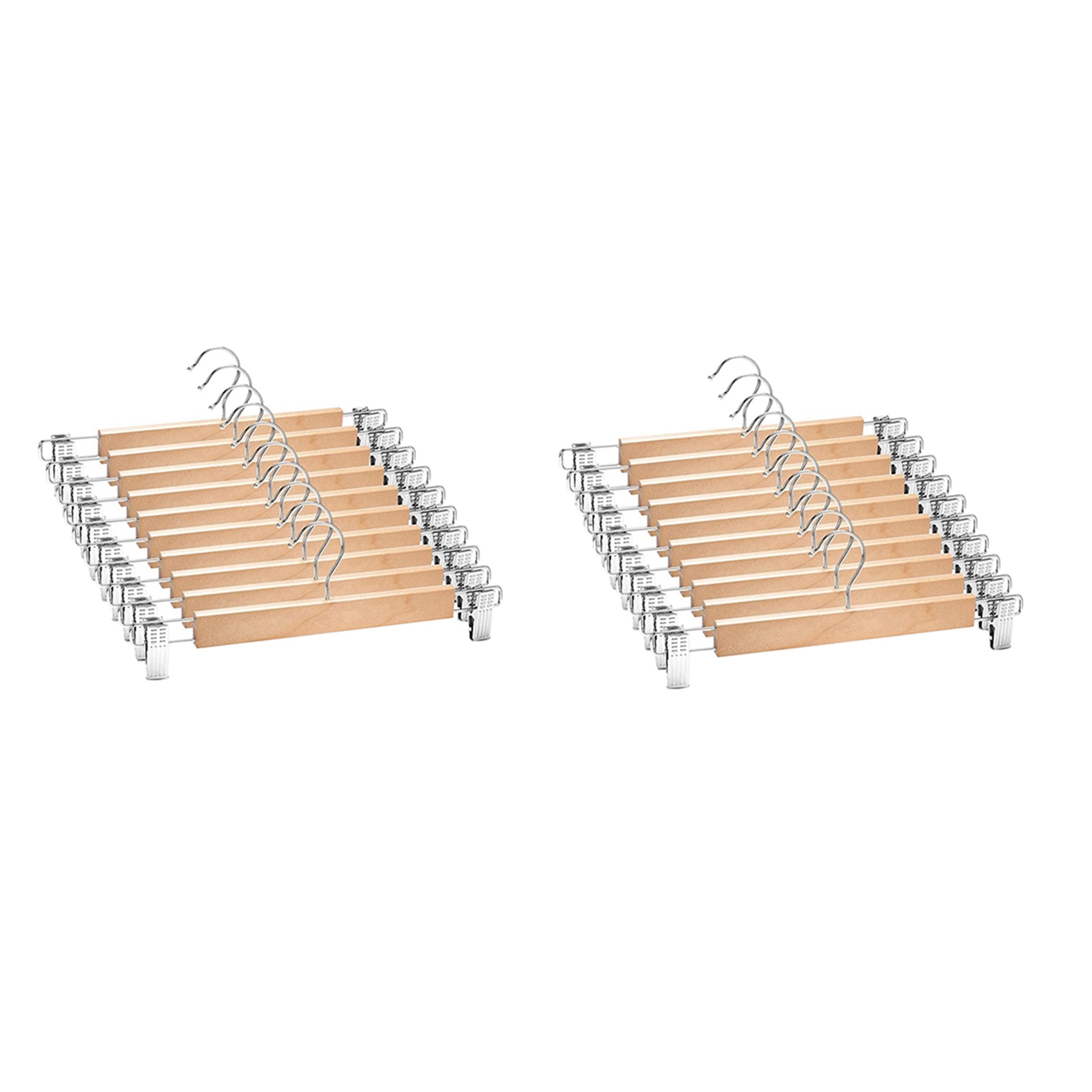 OUMERY 20 Pack Wooden Skirt Hangers with Adjustable Clips Non-Slip Trouser Hanger Natural Lotus Wood Pants Hangers 360°