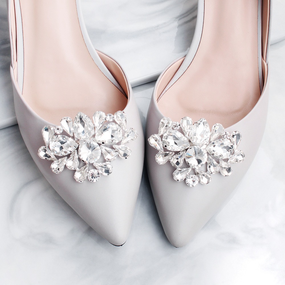 1pair Elegant DIY Removable Lady Shoe Clips Wedding Bride Shoes Decoration Shoes Flower High Heel Charms Jewelry Shoe Accessories