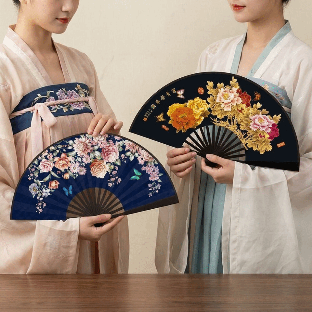 Portable Chinese Style Folding Handheld Fan Silk Cloth Handmade Hand Fans Flower Pattern Exquisite Dance Fan Hanfu Accessories