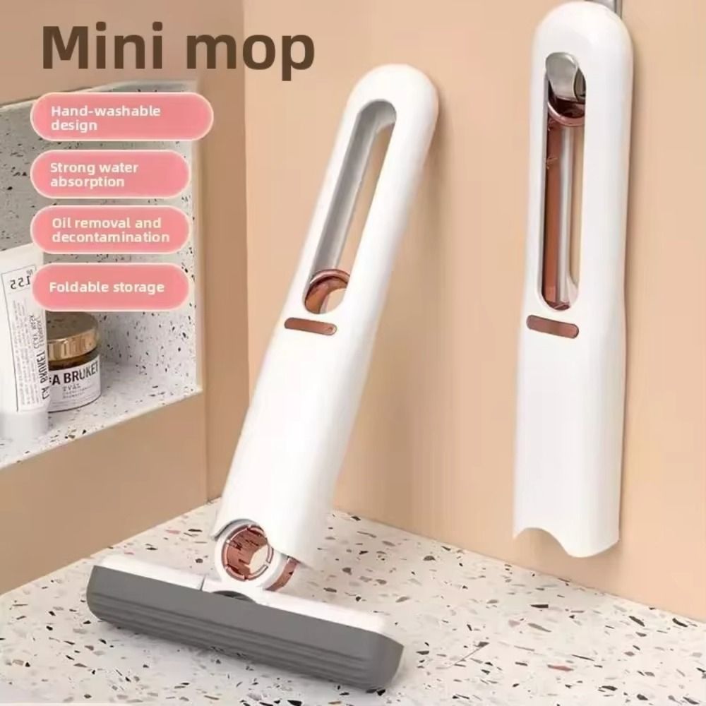 Portable Foldable Mini Mop Hands-free Washing Dry and Wet Dual-use Lazy Handheld Mop Rotatable Water-absorbing Glass Cleaning Mop Home Kitchen Bathroom Car