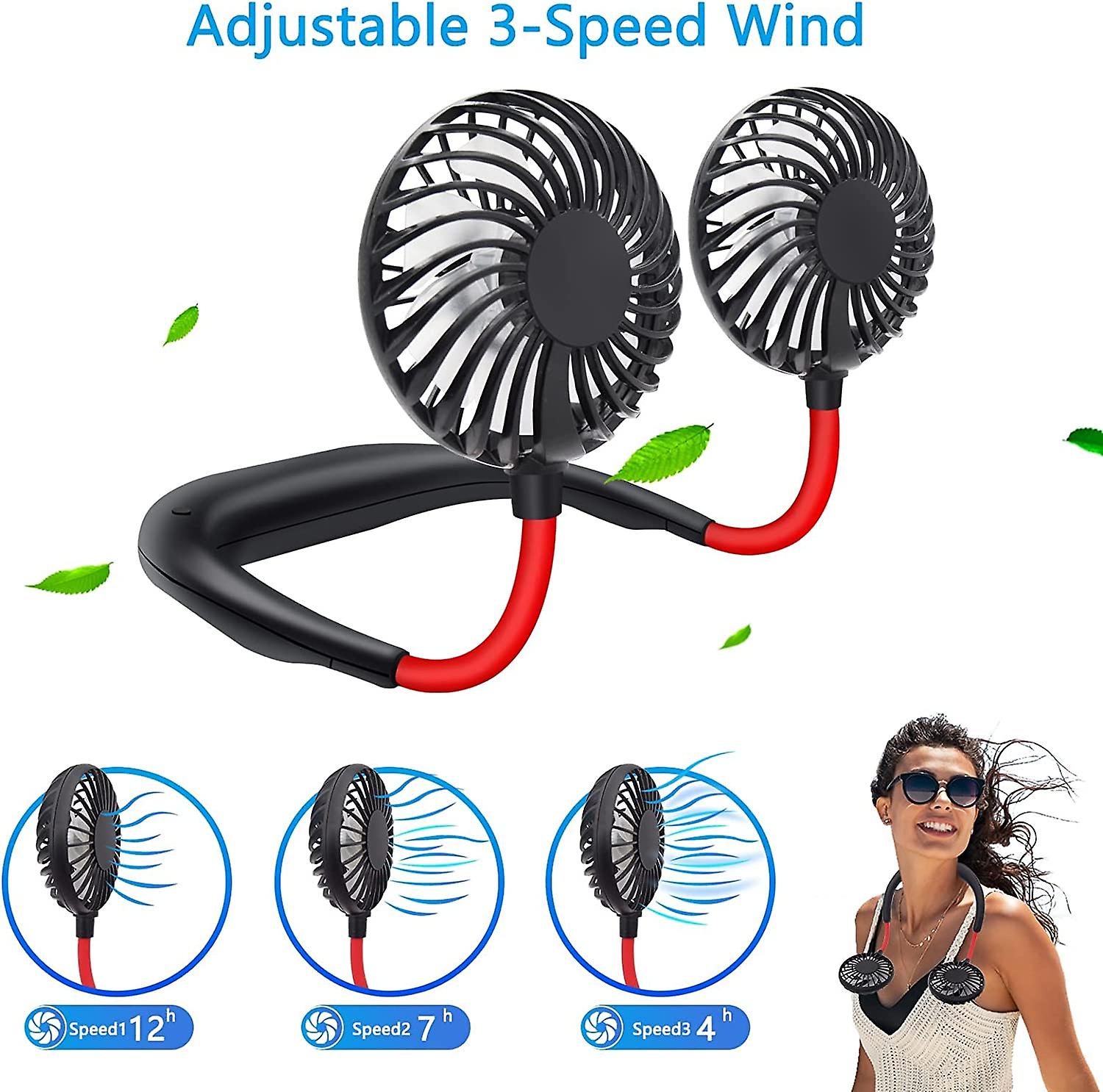 360 Degree Adjustment Hands Free Portable Neck Fan - Rechargeable Mini USB Personal Fan