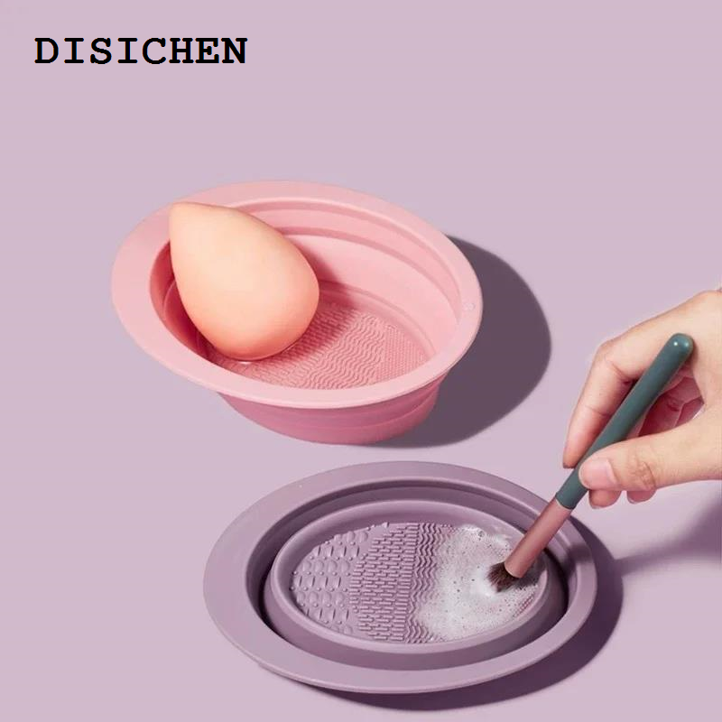 DISICHEN 2025 New 1PC Soft Silicone Makeup Brush Folding Cleaning Bowl Brushes Cleaning Mat Cosmetic Eyeshadow Brush Cleaner Colorful Scrubber Box