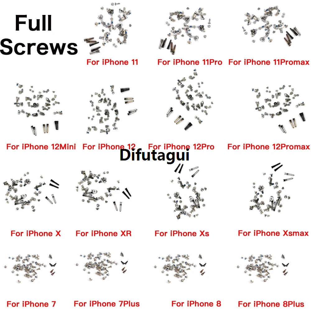Difutagui Full Screw Set For iPhone 7 7P 8 Plus X XR XS 11 12 Mini Pro Hot Selling Max Repair Bolts Complete Kit Replacement Accessories
