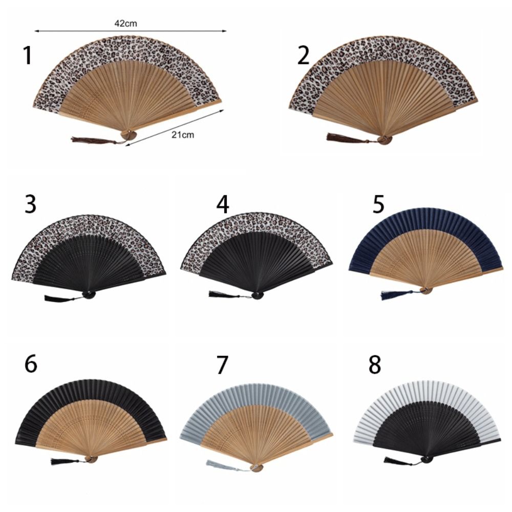 Summer Tassel Folding Hand Fans Print Floral Leopard Print Dancing Prop Fan Silk Chinese Style Bamboo Handle Fan School