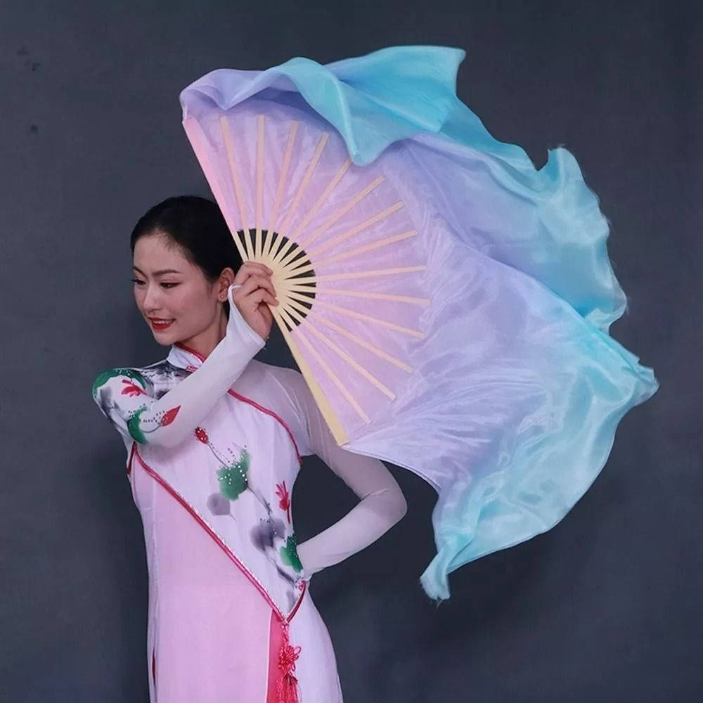 New Half Circle Hand Fan Long Silk Chinese Traditional Belly Dance Fan for Women Durable Performance Fans