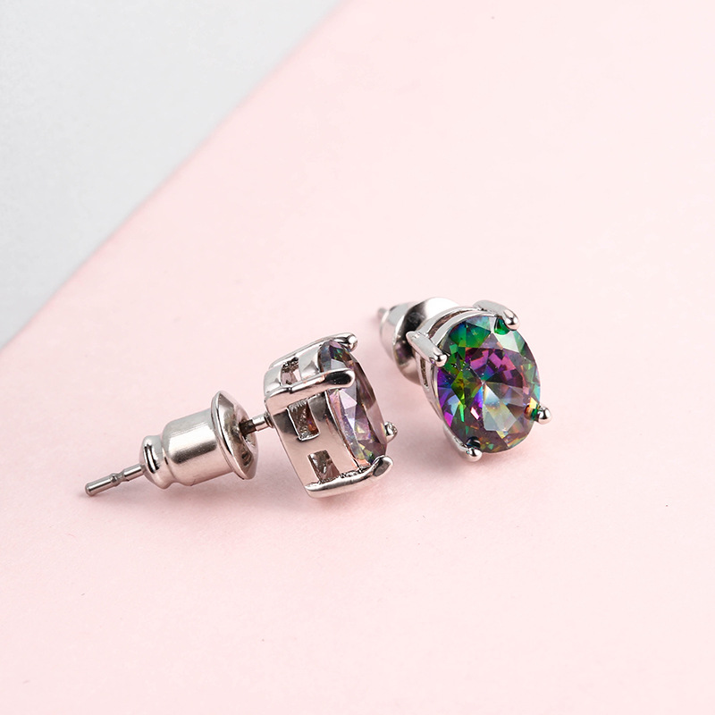 【Happy LifeStore】6MM Oval White/Blue/Purple/Pink Fire Opal Stud Earrings Silver Color Jewelry For Statet Earrings