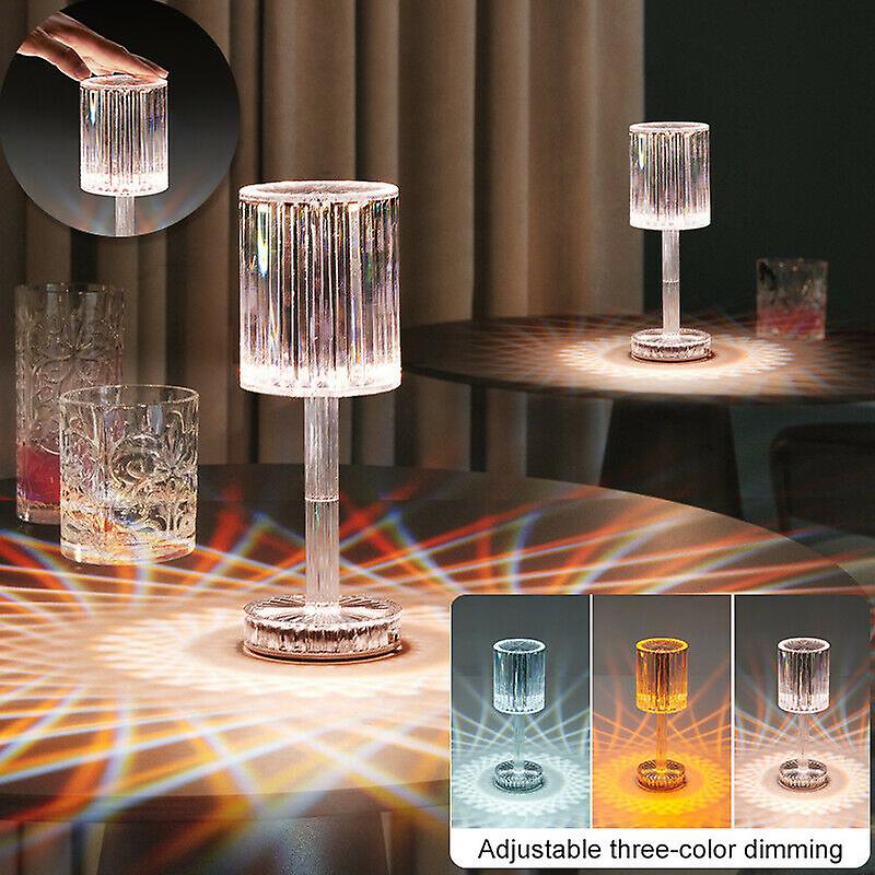 Table Lamp, 3 Colors Touch Control Diamond Desk Lamp with Remote Control, RGB USB Charging Acrylic LED Bed Lamp