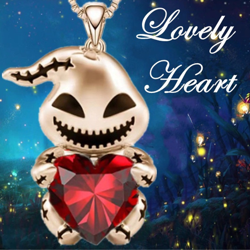 【Top-notch quality】WISH Exquisite Cute Ghost Love Red Crystal Necklace Female Alloy Electroplated Pendant