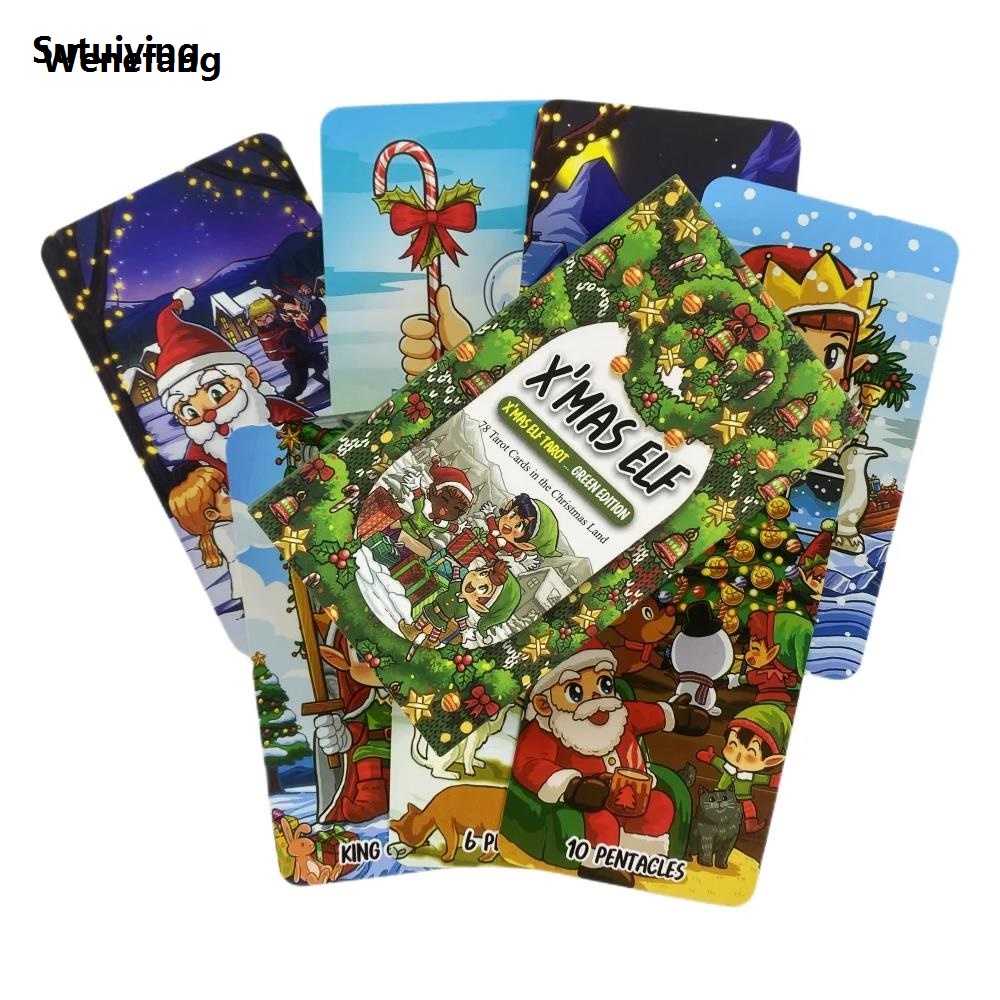 Wenefang Sutuiying X'mas Elf Tarot Cards Christmas Green Divination Deck English Sales promotion Luxury Versions Edition Oracle Board Playing Table Games For Party