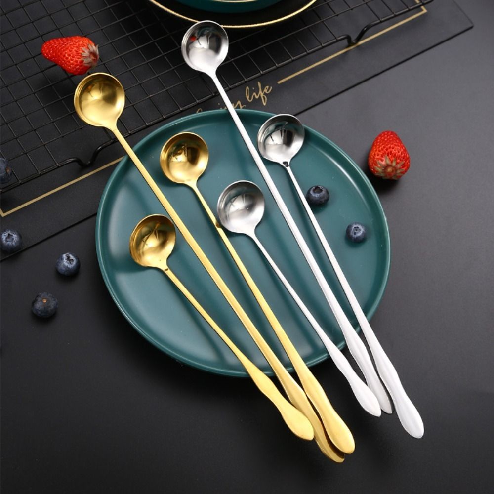 New 304 Stainless Steel Coffee Mixing Spoon Long Handle Thickened Small Spoon Reusable Gold Cutlery