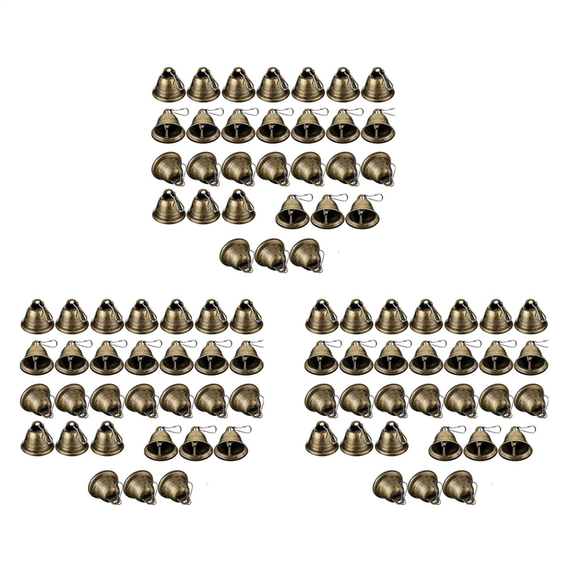 90 Pcs Bells Craft Small Bells Brass Bells Vintage Bells with Hooks for Hanging Wind Chimes Making Dog Training