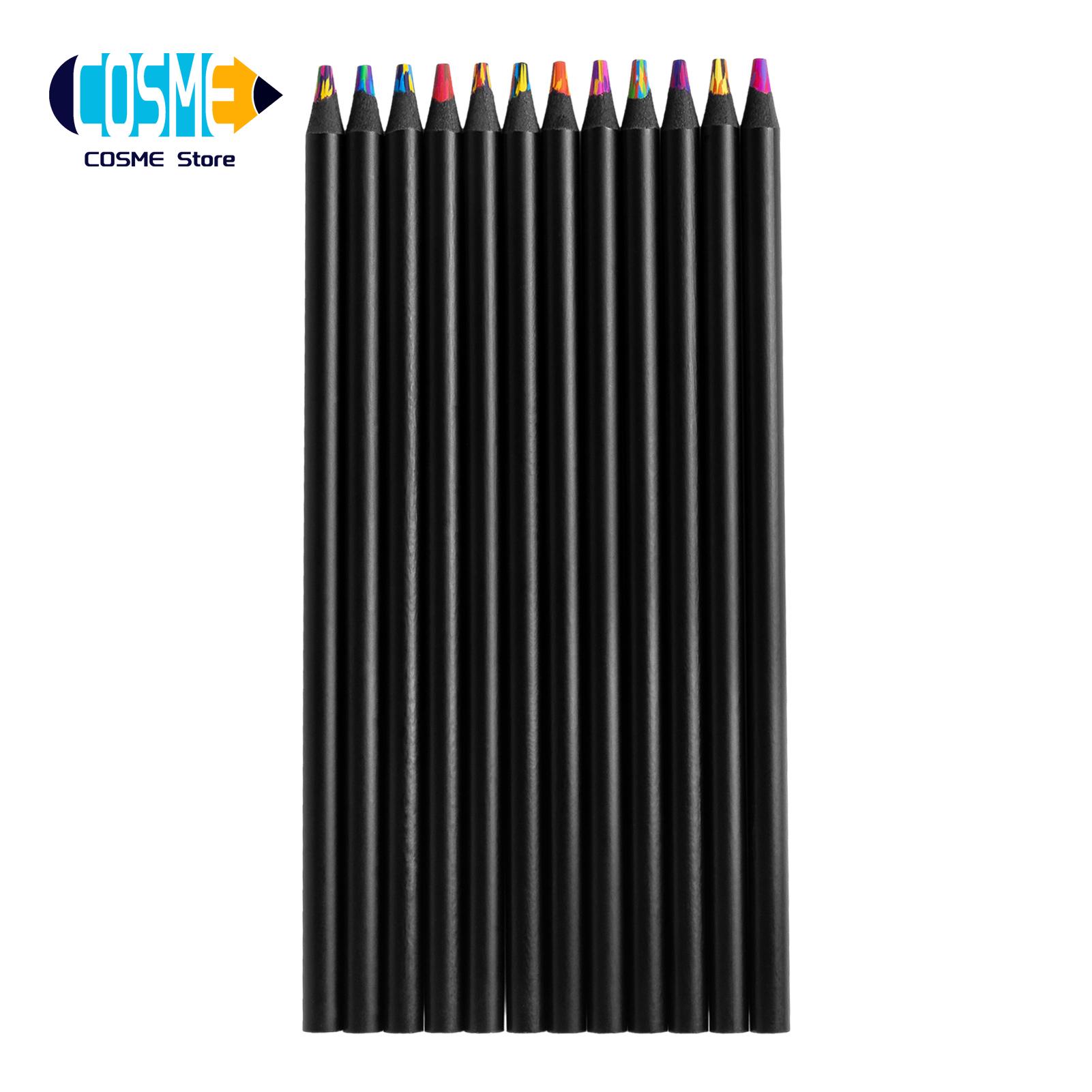 Cosme Colored Pencils for Kids 12pcs Rainbow Colored Pencils Set with Black Wood Barrel Durable Lead Core Non-toxic Art for Kids for Children