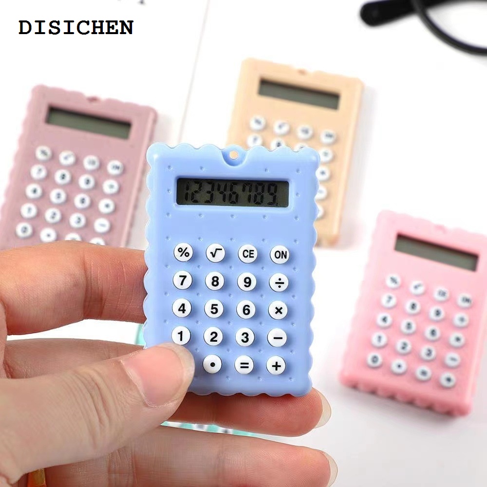 DISICHEN Fifty percent discount Mini Digit Calculator Portable Kawaii Pocket Square Cute Biscuit Shape Display Candy Color Cartoon Creative Office Supplies