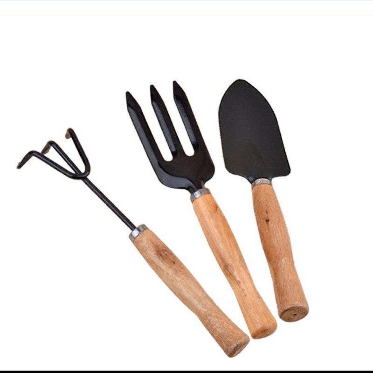 3Pcs Garden Tools Set Small Size | Mini Gardening Tool With Easy Grip Wooden Handle - 3 Pieces | Gardening Essential Tools