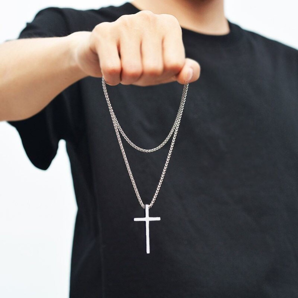 Hot Sale Classic Cross Pendant Necklace Cross Colorfast Hip Hop Pendant Stainless Steel Trend Necklaces Accesories Neutral Decorative
