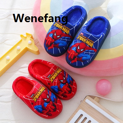 Wenefang Children Cartoon Spiderman Cotton Slipper Soft Autumn Winter High Quality Warm Princess Baby Boy Girl Indoor Home Bedroom Cotton Shoes