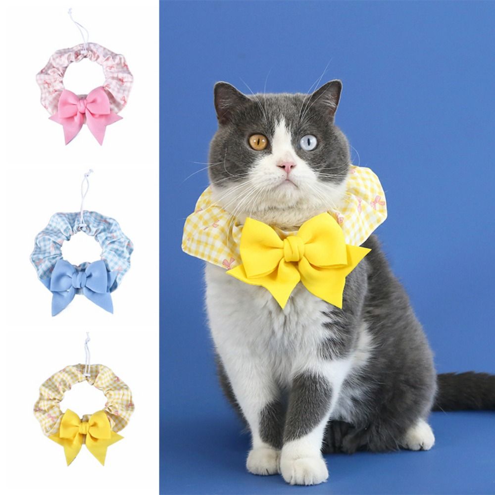 Exquisite Lovely Puppy Necklace Cosplay Anti-Choking Pet String Bib Decorative Plaid Lace Fabric Cats Plaid Collar Photo Props