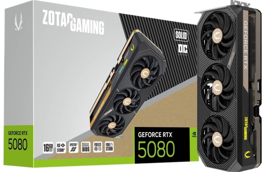 ZOTAC Gaming GeForce RTX 5080 Solid OC DLSS 4 16GB GDDR7 256-bit 30 Gbps PCIE 5.0 Gaming Graphics Card, IceStorm 3.0 Advanced Cooling, Spectra 2.0 ARGB Lighting, ZT-B50800J-10P