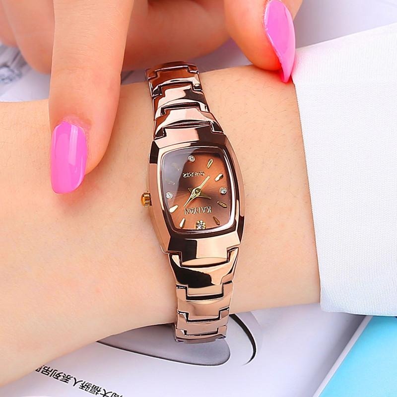 Luxury Coffee Color Rectangle Waterproof Warranty Ladies Watches | Casual Square Design Metal Bracelet Coffee Dial Watch For Women