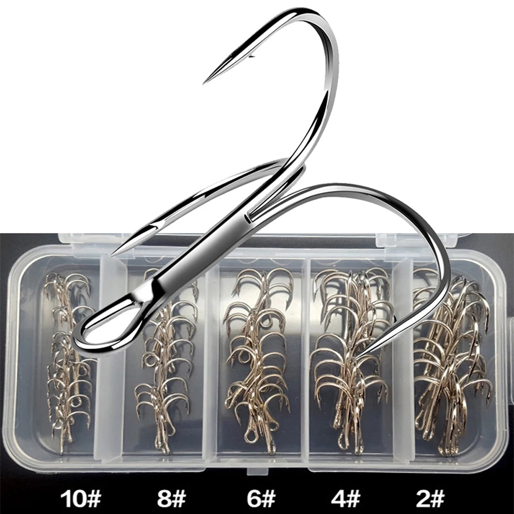 Fishing Tackle Lake River Sharpened High Carbon Steel Treble Fishing Hook Fishhooks Barbed Fishhook 2/4/6/8/10