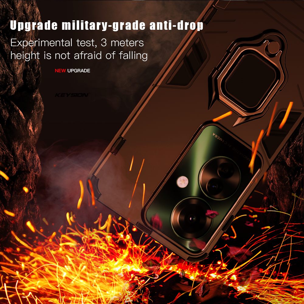 New KEYSION Shockproof Armor Case for OPPO Reno11 F 5G A79 5G Silicone+PC Metal Ring Stand Phone Cover for OPPO Reno 11F F25 Pro 5G