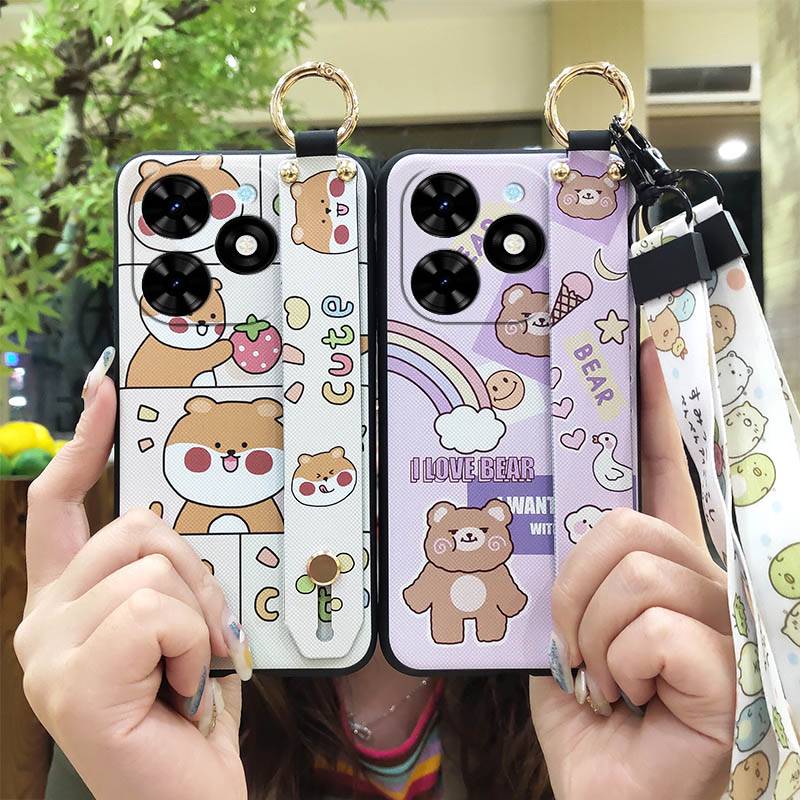 Phone Holder Shockproof Phone Case For infinix Smart10 HD/X6525D Kickstand Wristband Silicone Soft case Anti-dust Cute