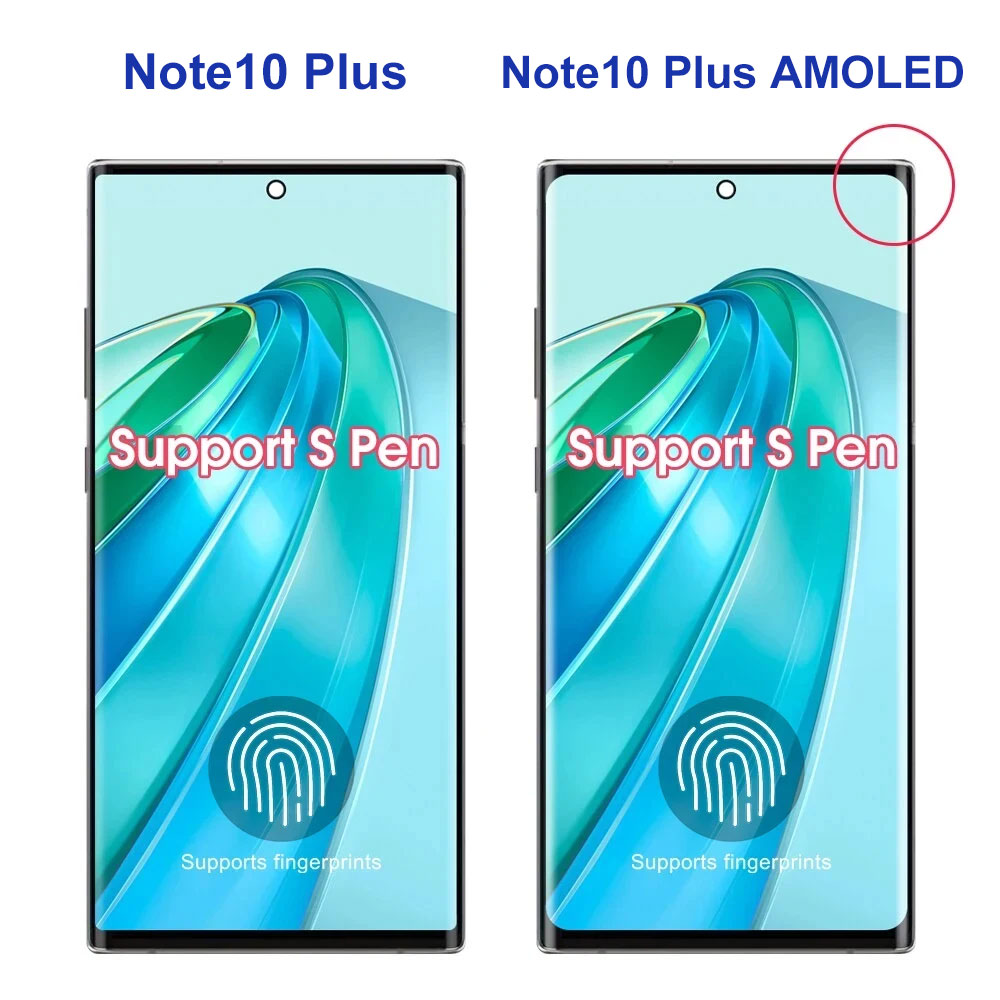 HOT AMOLED Note 10 Plus Screen for Samsung Galaxy Note10+ N975F Lcd Display Touch Screen with Frame Support S Pen Fingerprints