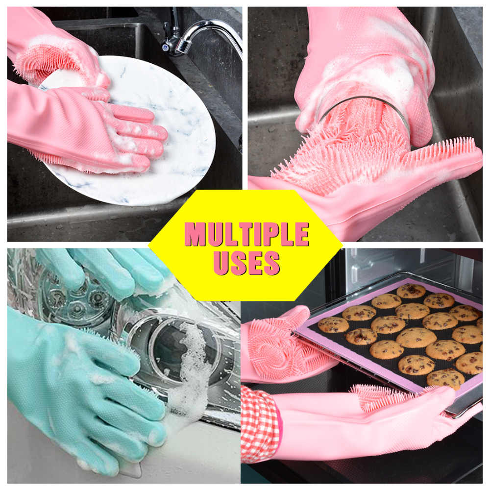 Multitask Magic Silicone Dish Washing Gloves with Scrubber on Both Sides Silicon Scrubbing Glove-1 Pair
