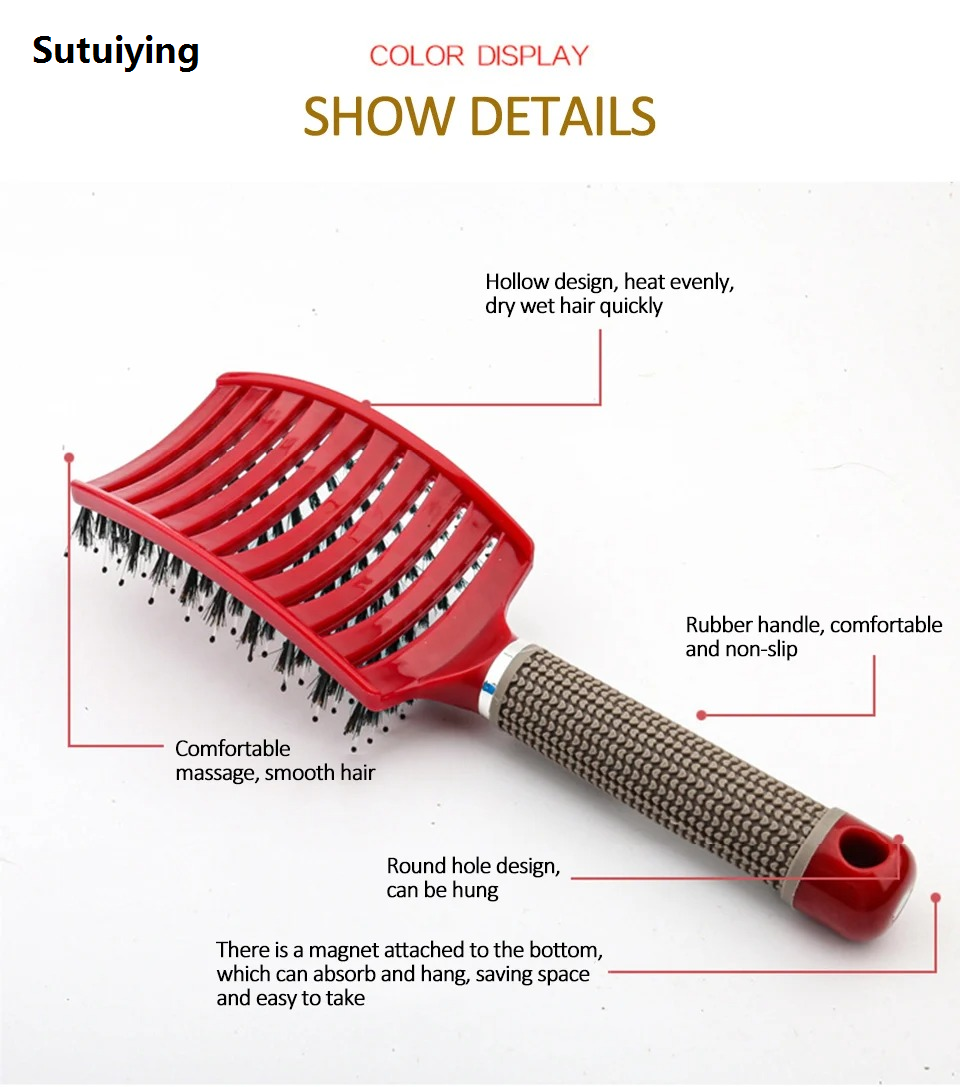 Sutuiying New Hair Scalp Massage Comb Bristle Nylon Hairbrush Wet Curly Detangle Luxury Hair Brush for Salon Hairdressing Styling Tools For Women