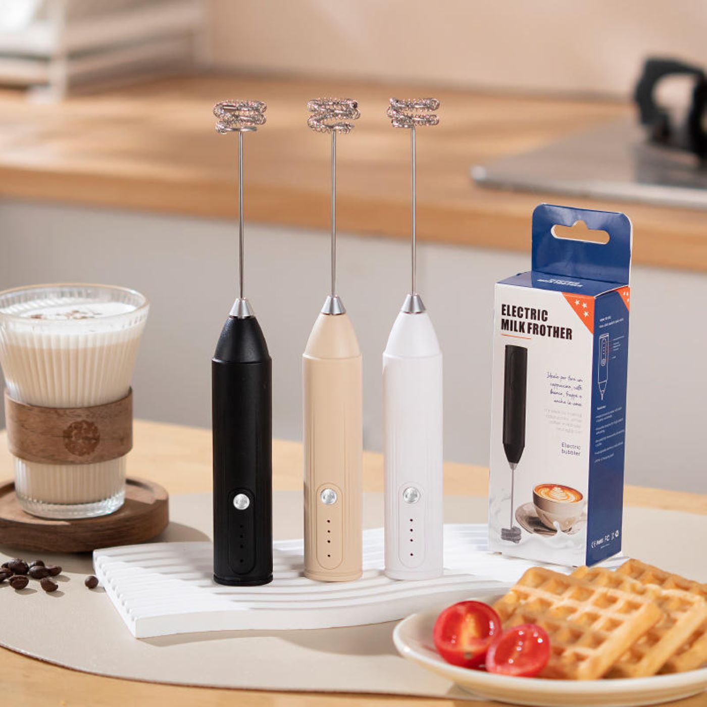 CaféWhip Electric Milk Frother - Handheld Rechargeable Foam Maker With Stainless Steel Whisk For Coffee, Latte, Cappuccino & Hot Chocolate (23cm, 3-Speed Powerful Motor)