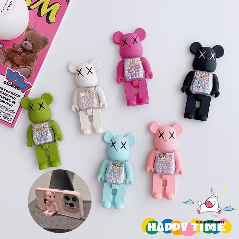Creative Quicksand Trendy Brand Cartoon Cute Standing Violent Bear Bracket Plastic Solid Candy Color Back Stick Rotating Phone Stand Holder