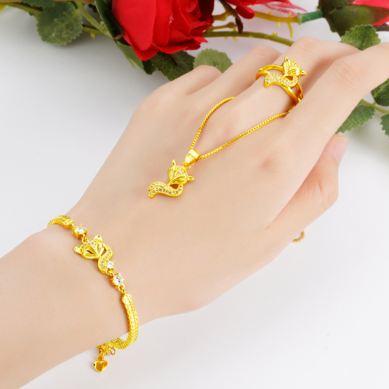 【New arrivals】Grab light luxury 18k gold suit fox ring clavicle chain fashion bracelet women