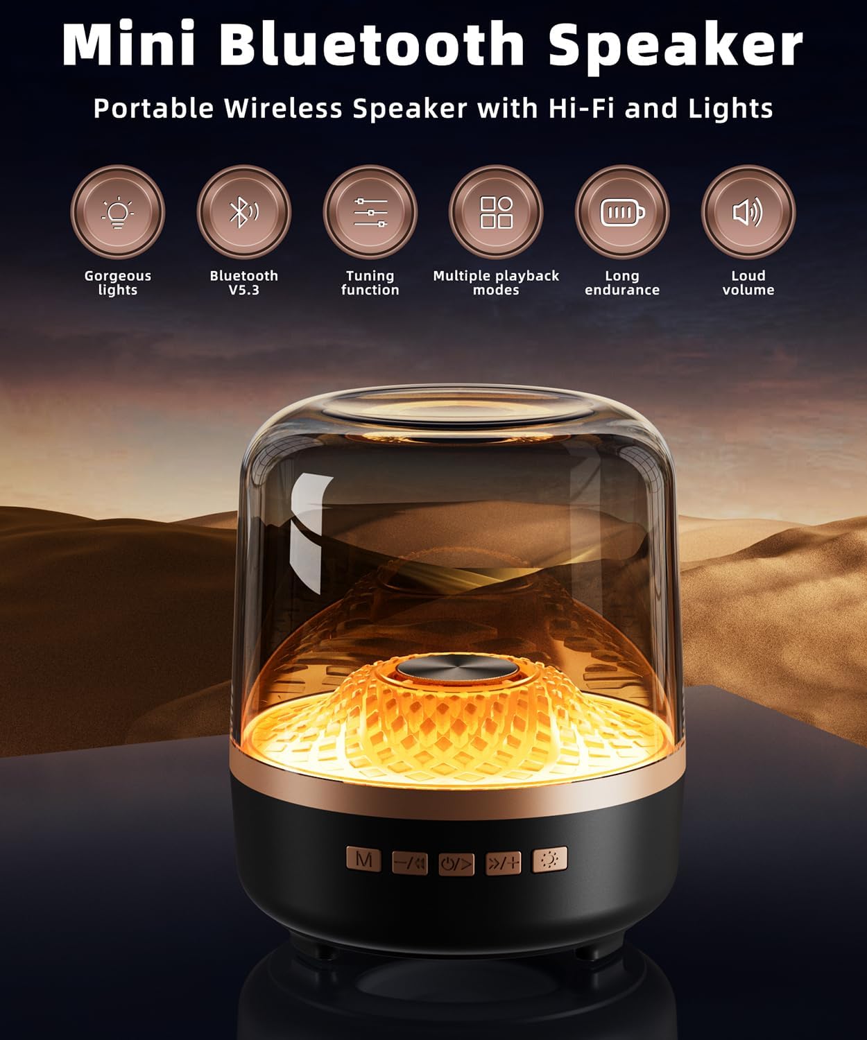 Grabsy Premium Smart Bluetooth Speaker with HD Sound and Lights, Portable Wireless, Long-lasting battery life, TWS Pairing, for Home/Party/Outdoor/Travel/Beach, Stocking Stuffers, White Elephant Gifts for Adults (Black)