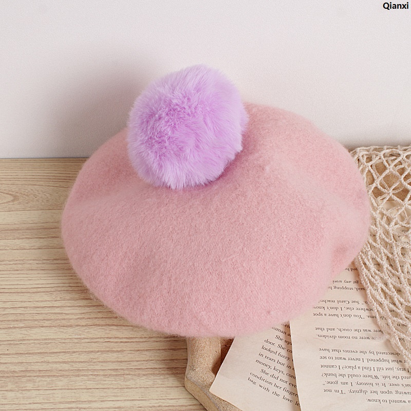 QianxiLuxury Fashion Pompoms Hats Autumn and Winter Beret Little Girls Fashion Release New Products [Hot] 2021 Latest Soft Classic French Toddler Warm and Cute