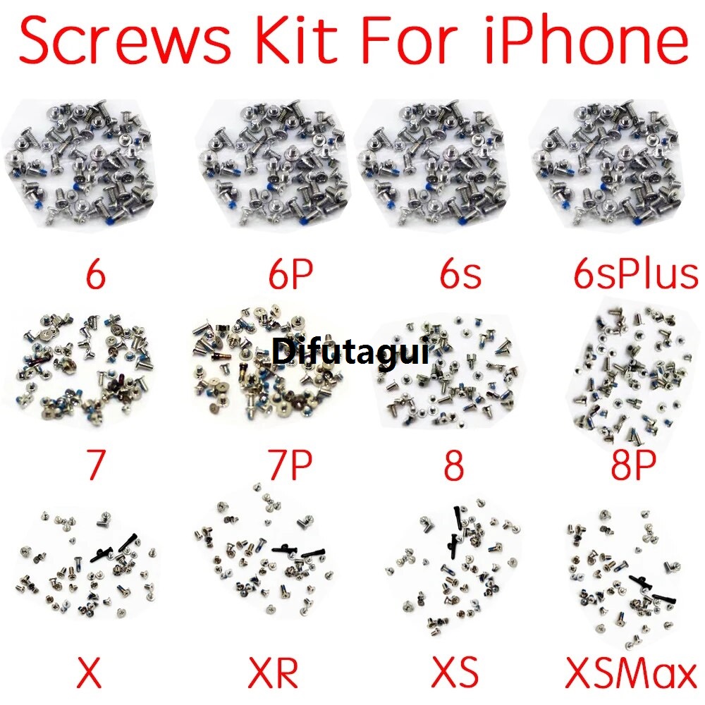 Difutagui Full Screws Set For iPhone 6 6Pl 6s 6sPlus 7 7P 8 Plus X XR XS 11 Special 12 Pro Max With 2x Bottom Screws Kit Repair Replacement Parts