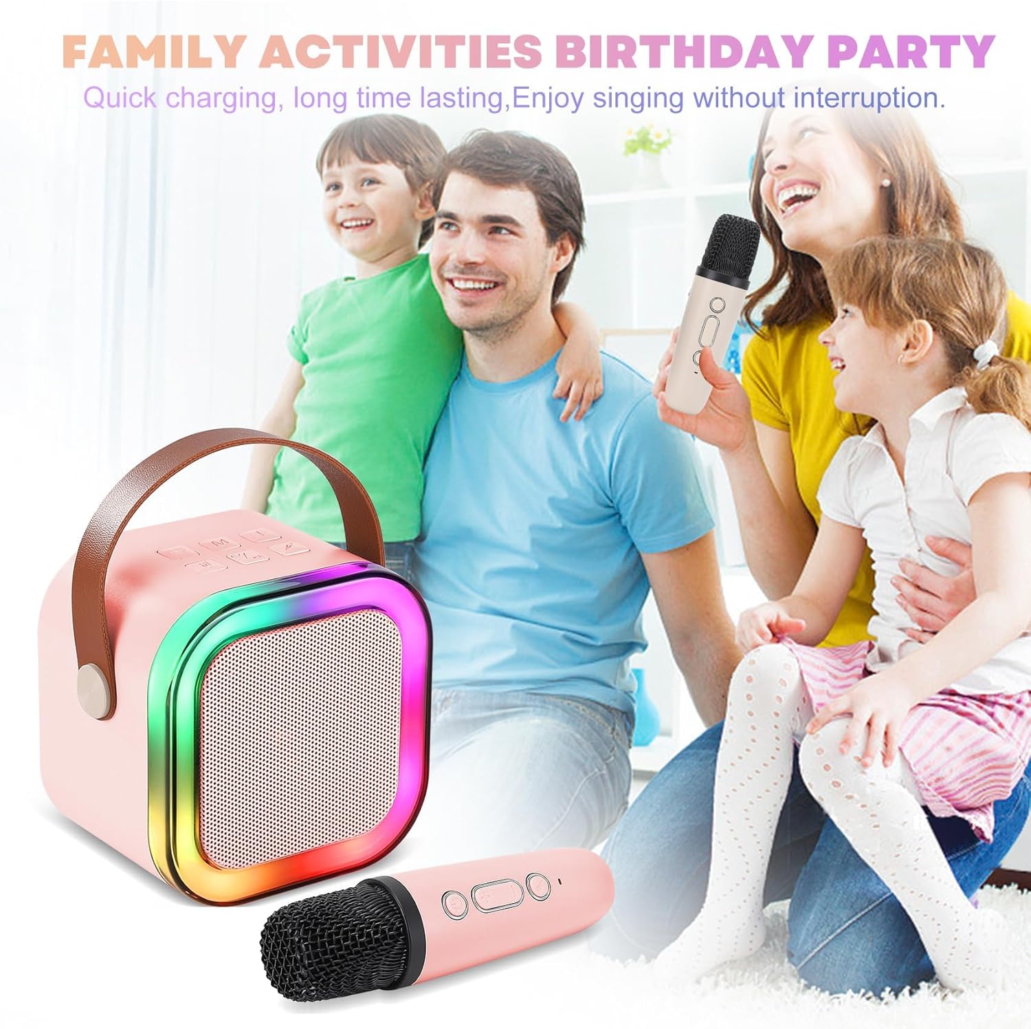 K12 Colorful Bluetooth Speaker With 2 Pcs Karaoke Mic System For Home Singing Magic Ai Voice