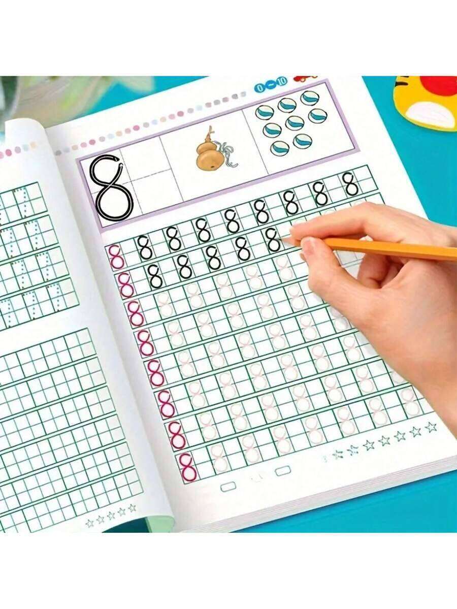 1pc Number Set: Suitable For 6-8 Old Childrens Alphabet Writing Mathematics Skills Development Connection Preschool Standard Addition And Subtraction Of Chinese Pinyin Pen Order With Partial Sides English Redbook Workbook Christmas, Christmas Gifts, New