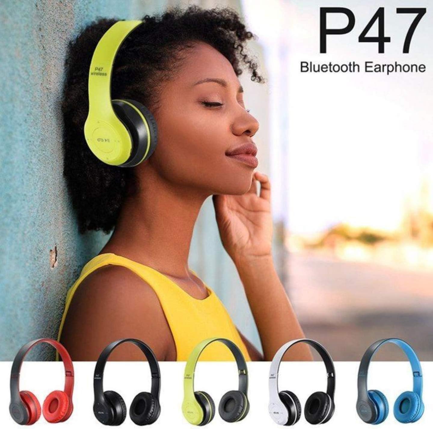 P47 Wireless Bluetooth Headphones | Foldable Headset and Top Quality Sound Compatible with all Devices.