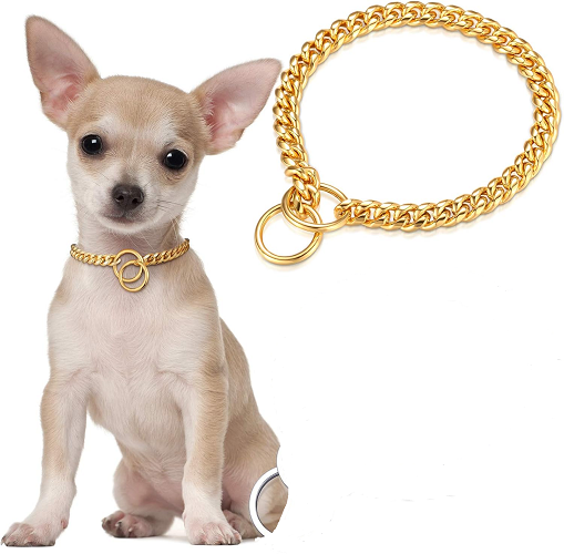 Dog Choke Chain | Diamond Cut Golden Color Training Dog Collar For Puppy Cat | Hard Metal- Puppy Dog (Short)