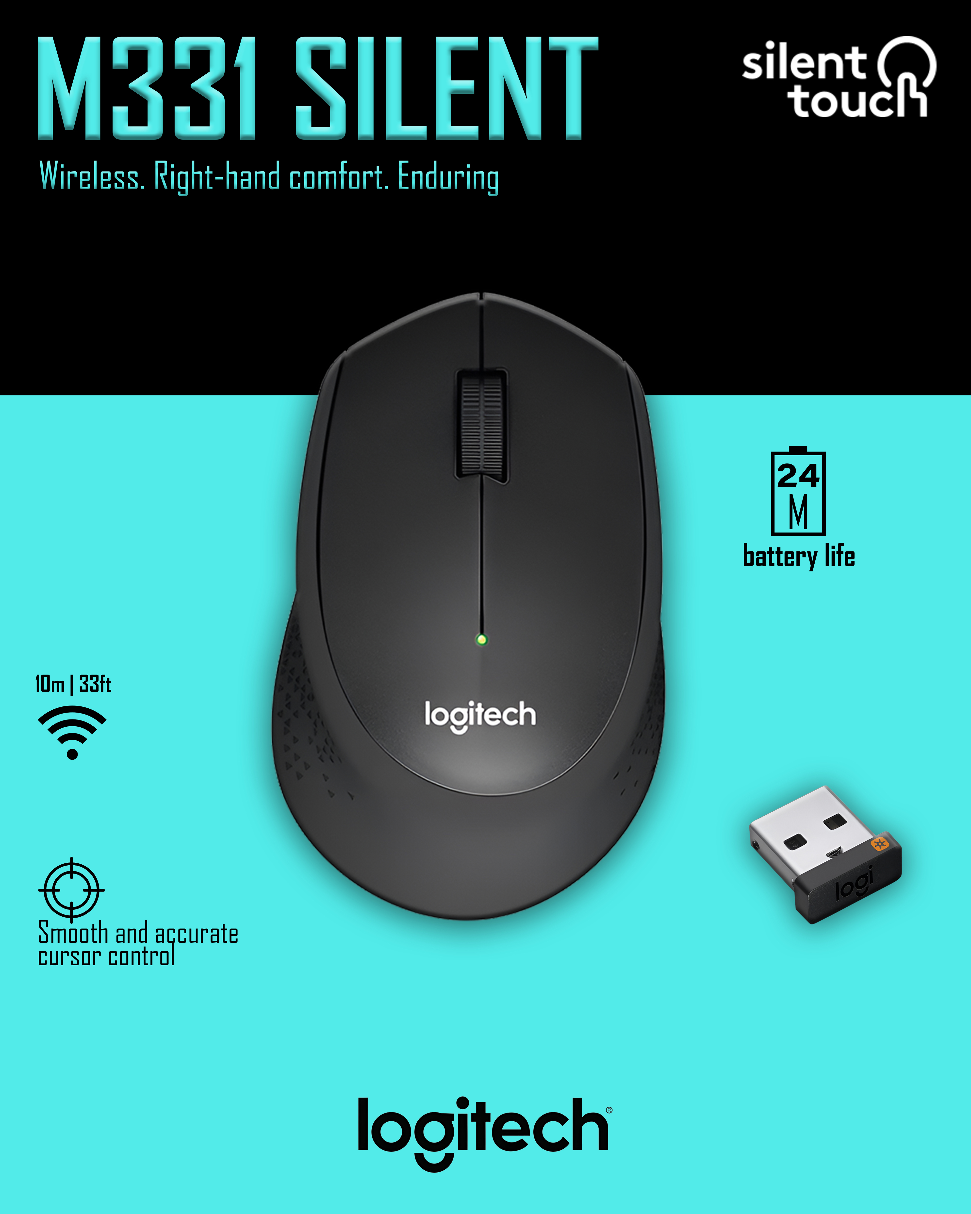 Logitech M331 Plus Wireless Optical Mouse with Silent Click Buttons
