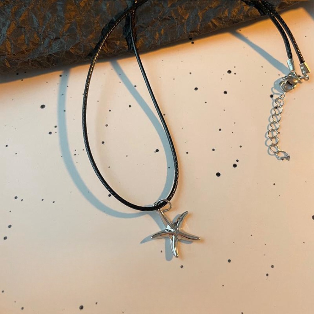 New Double Layered Starfish Pearl Necklace Smooth Delicacy Silver Starfish Clavicle Chain Starfish Double Pearl Necklace
