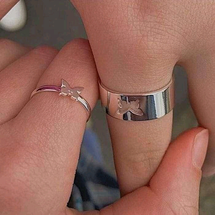 Adjustable Butterfly Couple Rings Set, Unisex, Stainless Steel, Best Friend Gift