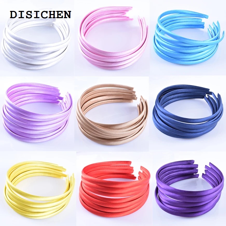 DISICHEN 2025 New 10 s/lot Plain 10MM Satin Headband Girls Fabric Covered Resin Hairbands Plastic Headbands Kids Elastic Bands Hair Accessories