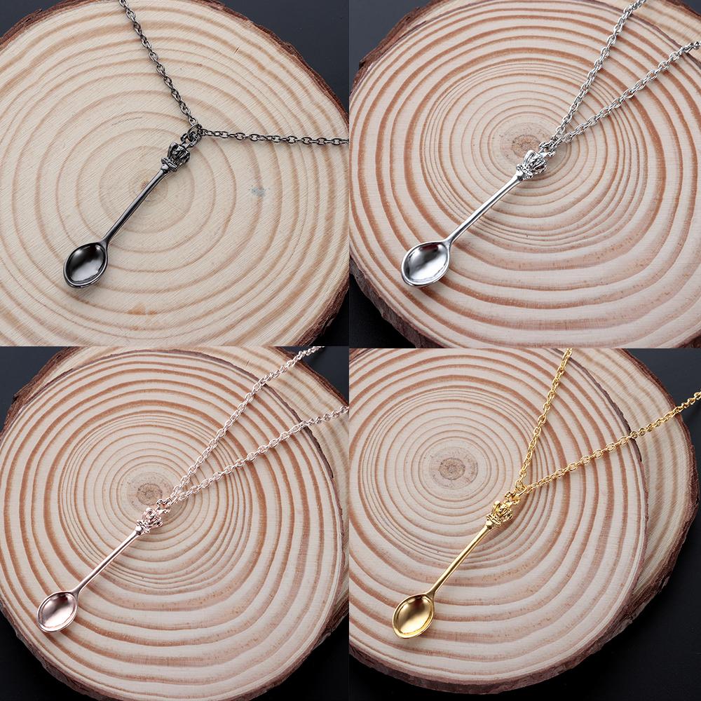 New Mini Silver Gold Vintage Necklace Pendant Crown Spoon