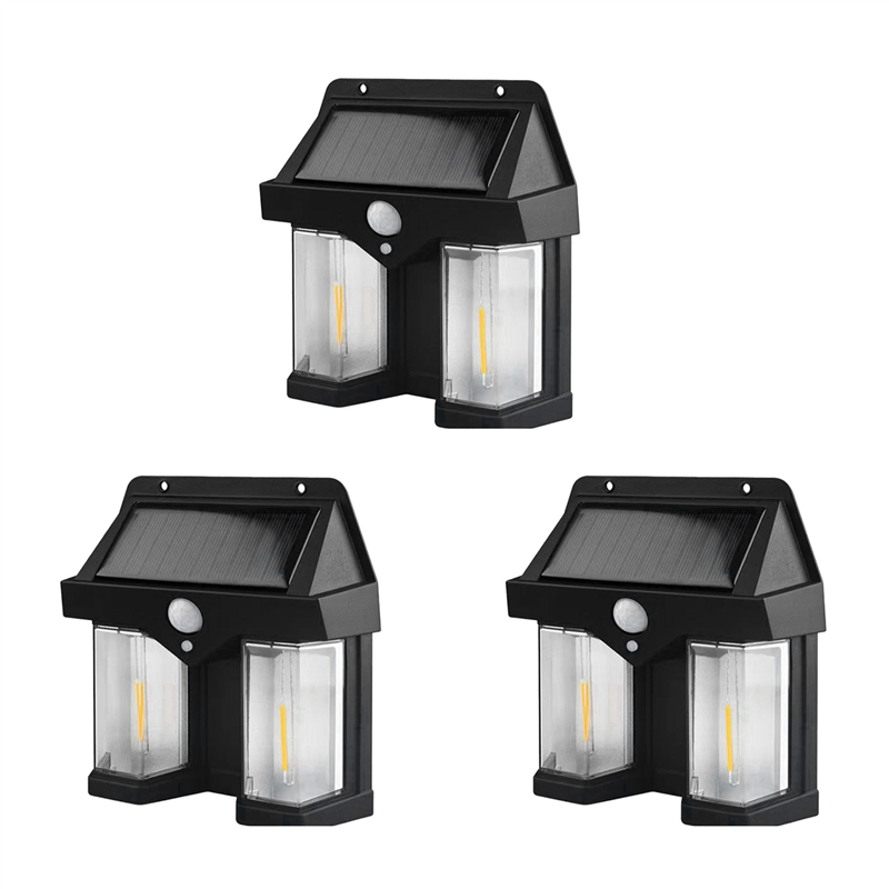 Pullhee-3X Outdoor Solar Wall Lamp Outdoor Dual-Core Solar Induction Lamp, Wireless Motion Sensor, Waterproof IP65
