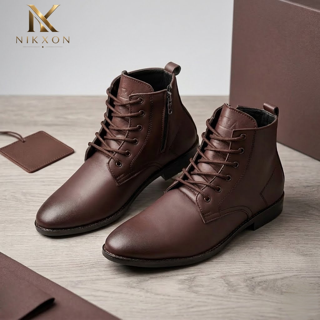 Nikxon Men’s Heritage Brown Chelsea Boots | Front Zip Low Block Heel Soft Leather For Smart-Casual, Weekend & Travel Wear For Men (Brown Chain Only)