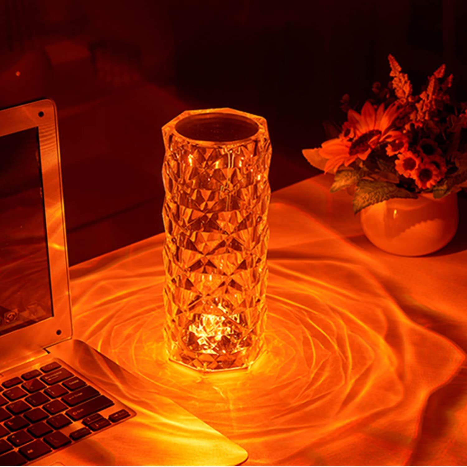 Elegant Diamond-Style USB Rechargeable Touch Table Lamp with Adjustable Brightness