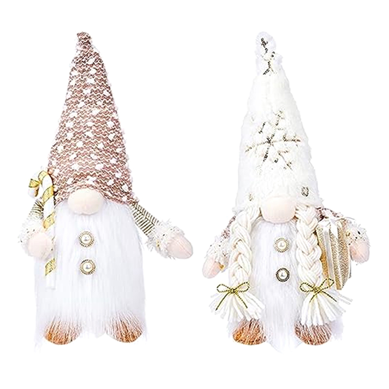 FORIDE Set of 2 Christmas Gnomes, Lighted Christmas Gnomes Figurines Plush Xmas Decorations - White Winter Holiday Gnomes