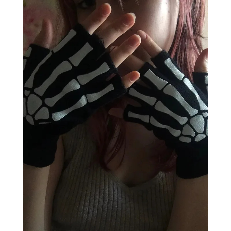 Glove finger winter theShine gloves Halloween gloves men and women pair 3/2/1 skull half finger inDark elastic cut-and-sew